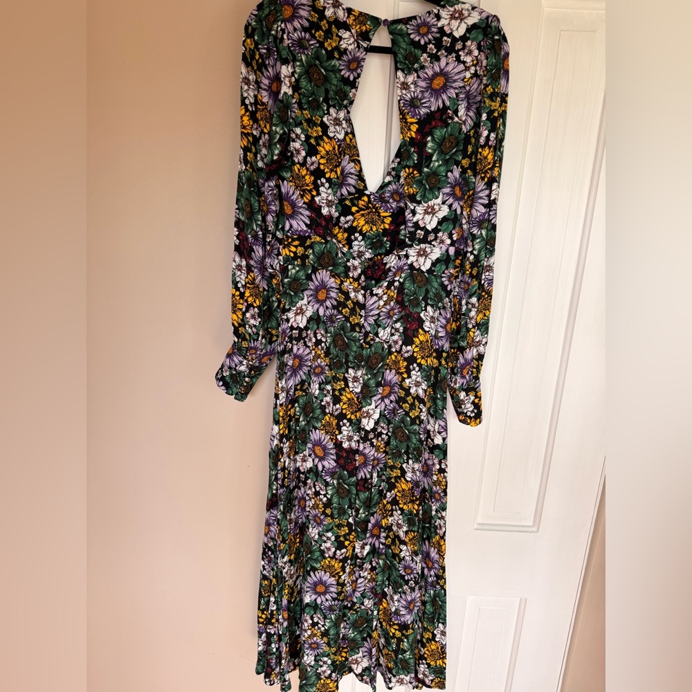 AFRM Multicolor Floral Long Sleeve Dress with Low V Neck and Open back